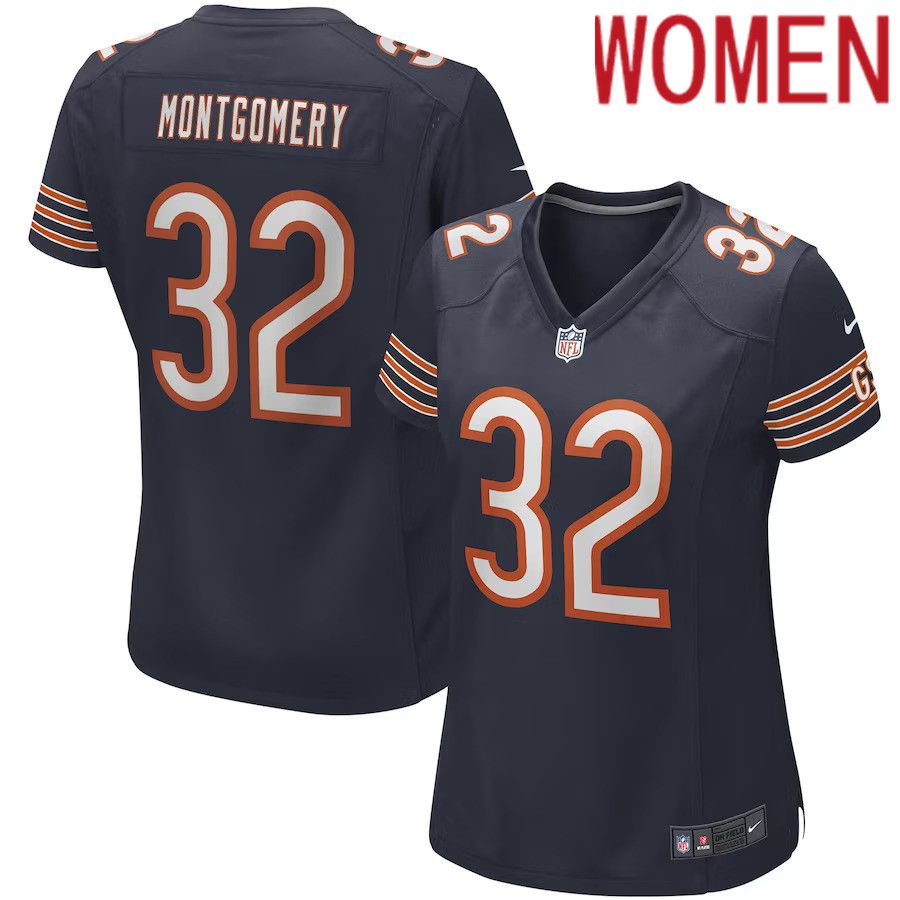 Women Chicago Bears #32 David Montgomery Navy Nike Game NFL Jersey->women nfl jersey->Women Jersey